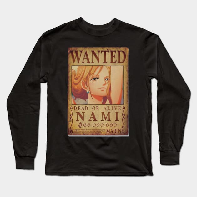 Nami Wanted Poster - 66 Million berries - One Piece Wanted Poster Long Sleeve T-Shirt by ManimeXP